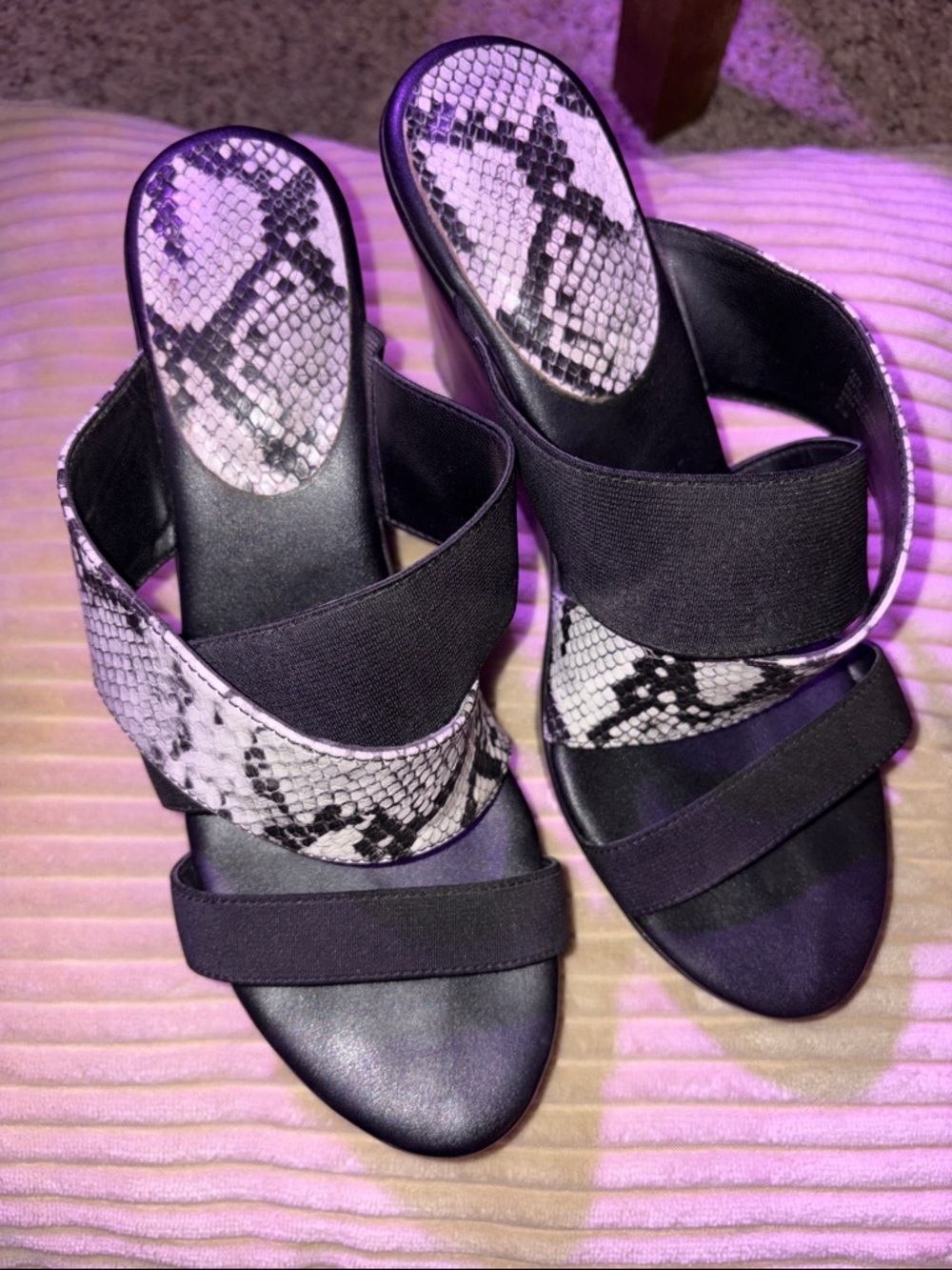 Women's Black Snake-Print Slide Sandals